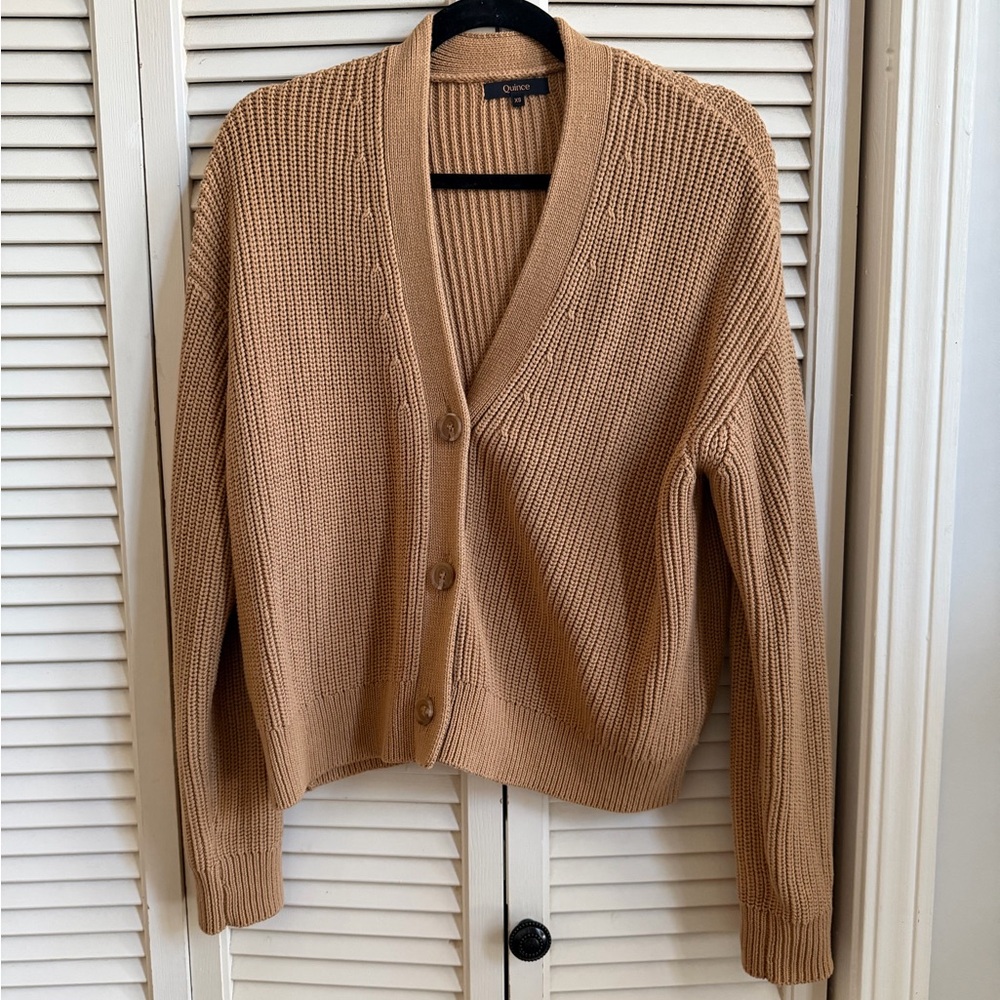 QUINCE 100% Organic Cotton Fisherman Boxy Cropped Cardigan
